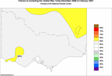 probability of exceeding median maximum temperature - click on the image for a larger version of the map