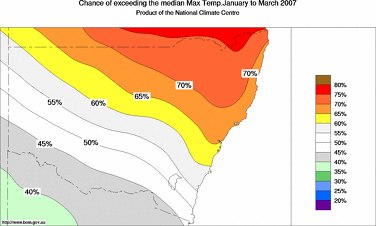 probability of exceeding median maximum temperature - click on the image for a larger version of the map