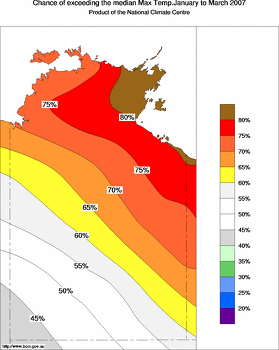 probability of exceeding median maximum temperature - click on the image for a larger version of the map