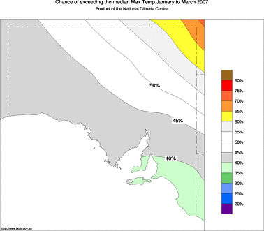 probability of exceeding median maximum temperature - click on the image for a larger version of the map