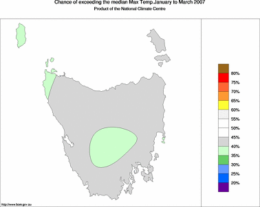 probability of exceeding median maximum temperature - click on the image for a larger version of the map
