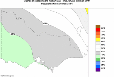 probability of exceeding median maximum temperature - click on the image for a larger version of the map