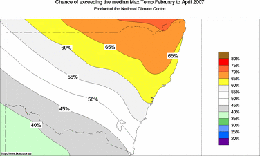 probability of exceeding median maximum temperature - click on the image for a larger version of the map