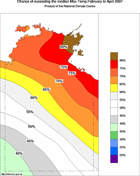 probability of exceeding median maximum temperature - click on the image for a larger version of the map