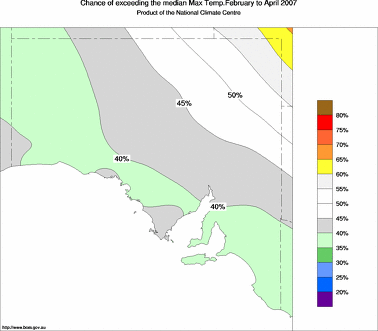 probability of exceeding median maximum temperature - click on the image for a larger version of the map