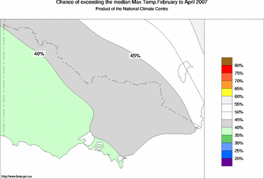 probability of exceeding median maximum temperature - click on the image for a larger version of the map