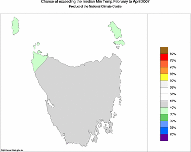 probability of exceeding median minimum temperature - click on the image for a larger version of the map