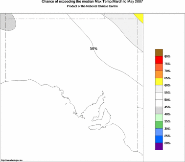 probability of exceeding median maximum temperature - click on the image for a larger version of the map