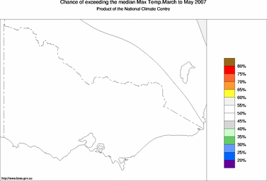 probability of exceeding median maximum temperature - click on the image for a larger version of the map