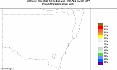 probability of exceeding median maximum temperature - click on the image for a larger version of the map