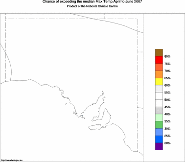 probability of exceeding median maximum temperature - click on the image for a larger version of the map