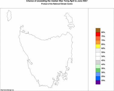 probability of exceeding median maximum temperature - click on the image for a larger version of the map