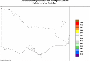 probability of exceeding median maximum temperature - click on the image for a larger version of the map