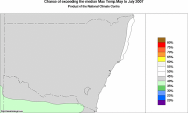 probability of exceeding median maximum temperature - click on the image for a larger version of the map