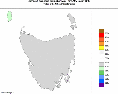 probability of exceeding median maximum temperature - click on the image for a larger version of the map