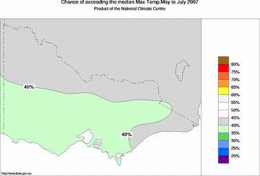 probability of exceeding median maximum temperature - click on the image for a larger version of the map