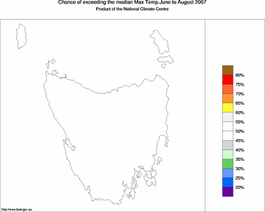 probability of exceeding median maximum temperature - click on the image for a larger version of the map