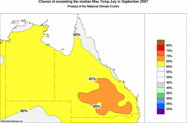 probability of exceeding median maximum temperature - click on the image for a larger version of the map
