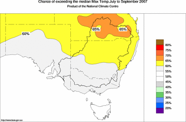 probability of exceeding median maximum temperature - click on the image for a larger version of the map