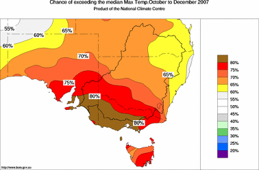probability of exceeding median maximum temperature - click on the image for a larger version of the map