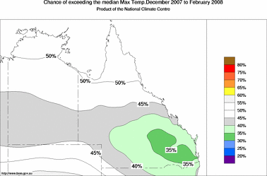 probability of exceeding median maximum temperature - click on the image for a larger version of the map