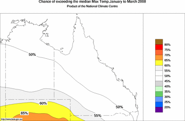 probability of exceeding median maximum temperature - click on the image for a larger version of the map