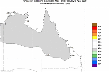 probability of exceeding median maximum temperature - click on the image for a larger version of the map