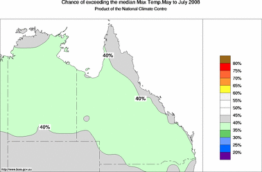 probability of exceeding median maximum temperature - click on the image for a larger version of the map