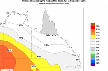 probability of exceeding median maximum temperature - click on the image for a larger version of the map