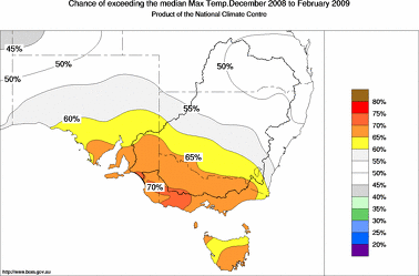 probability of exceeding median maximum temperature - click on the image for a larger version of the map