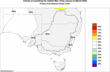 probability of exceeding median maximum temperature - click on the image for a larger version of the map