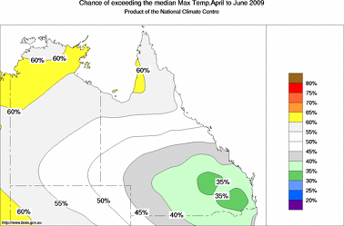probability of exceeding median maximum temperature - click on the image for a larger version of the map