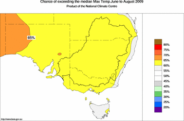 probability of exceeding median maximum temperature - click on the image for a larger version of the map