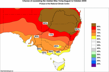 probability of exceeding median maximum temperature - click on the image for a larger version of the map