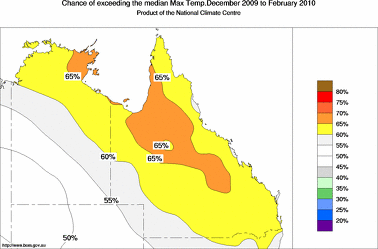 probability of exceeding median maximum temperature - click on the image for a larger version of the map