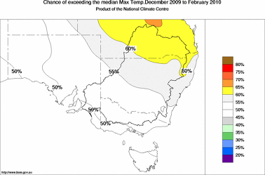 probability of exceeding median maximum temperature - click on the image for a larger version of the map
