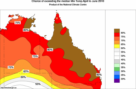 probability of exceeding median minimum temperature - click on the map for a larger version of the map