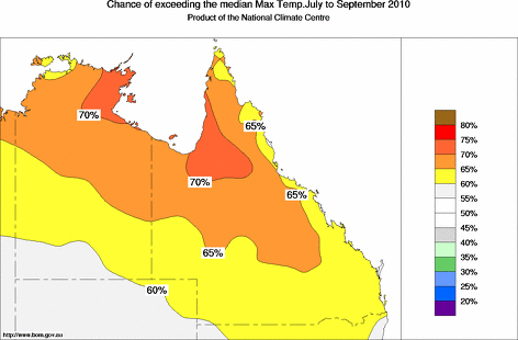 probability of exceeding median maximum temperature - click on the map for a larger version of the map