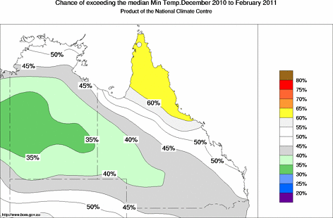 probability of exceeding median minimum temperature - click on the map for a larger version of the map