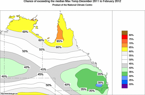 probability of exceeding median maximum temperature - click on the map for a larger version of the map