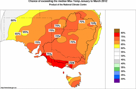 probability of exceeding median maximum temperature - click on the map for a larger version of the map