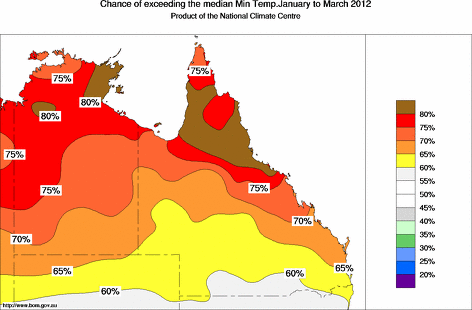 probability of exceeding median minimum temperature - click on the map for a larger version of the map