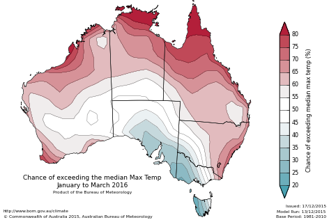 Probability of exceeding median maximum temperature - click on the map for a larger version