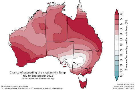 Probability of exceeding median minimum temperature - click on the map for a larger version