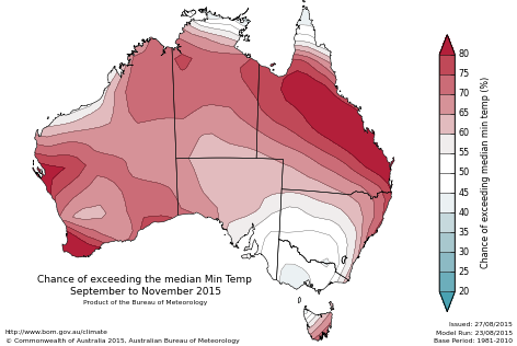 Probability of exceeding median minimum temperature - click on the map for a larger version
