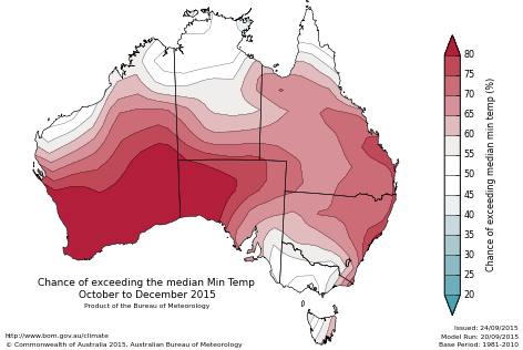 Probability of exceeding median minimum temperature - click on the map for a larger version
