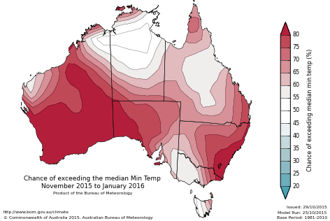 Probability of exceeding median minimum temperature - click on the map for a larger version
