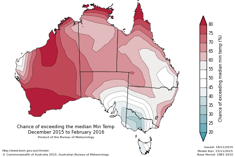 Probability of exceeding median minimum temperature - click on the map for a larger version
