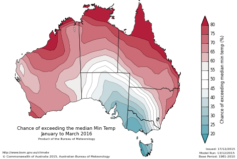 Probability of exceeding median minimum temperature - click on the map for a larger version