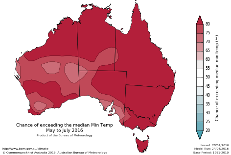 Probability of exceeding median minimum temperature - click on the map for a larger version